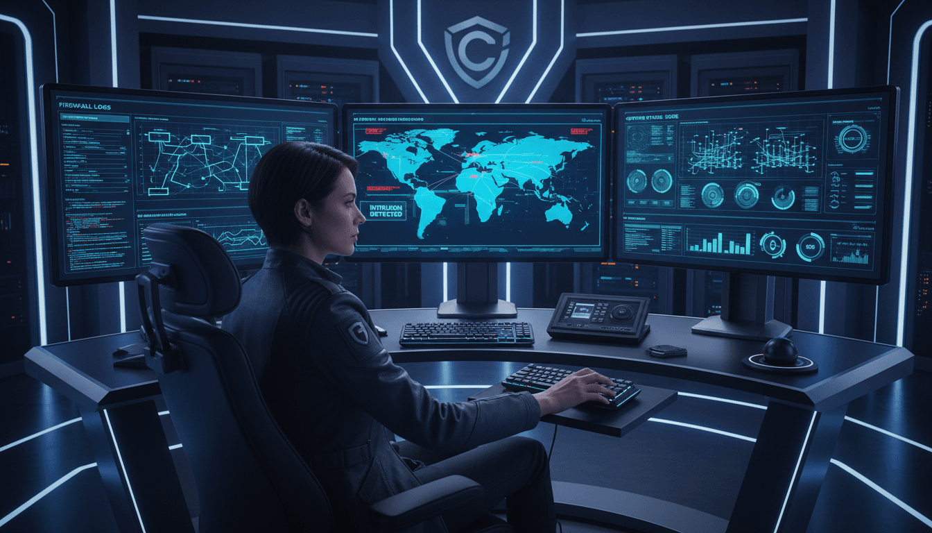 Cybersecurity analyst at work monitoring network security