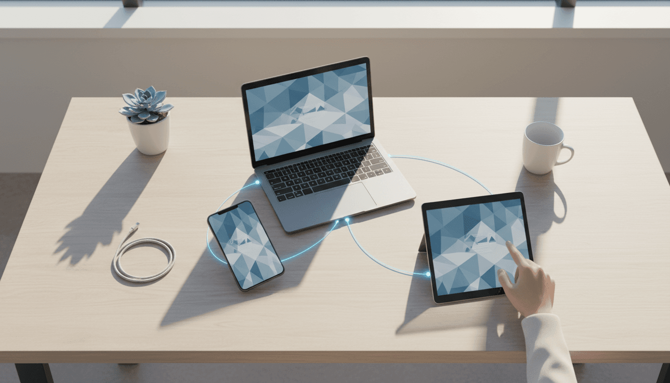 Multiple connected devices on workspace showing flexibility