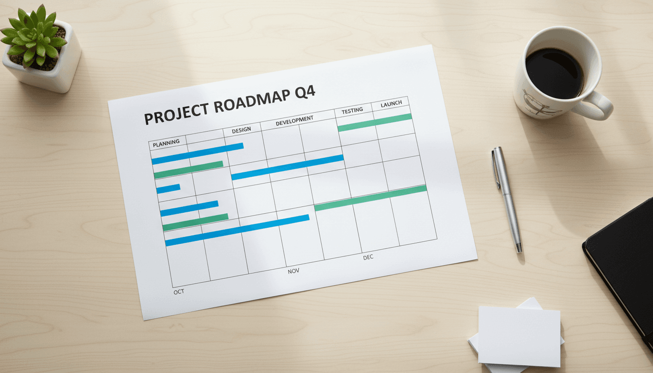 Prioritized action roadmap document on a desk