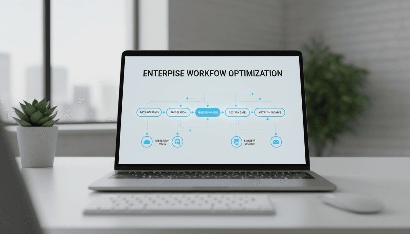 Automation workflow diagram on laptop screen