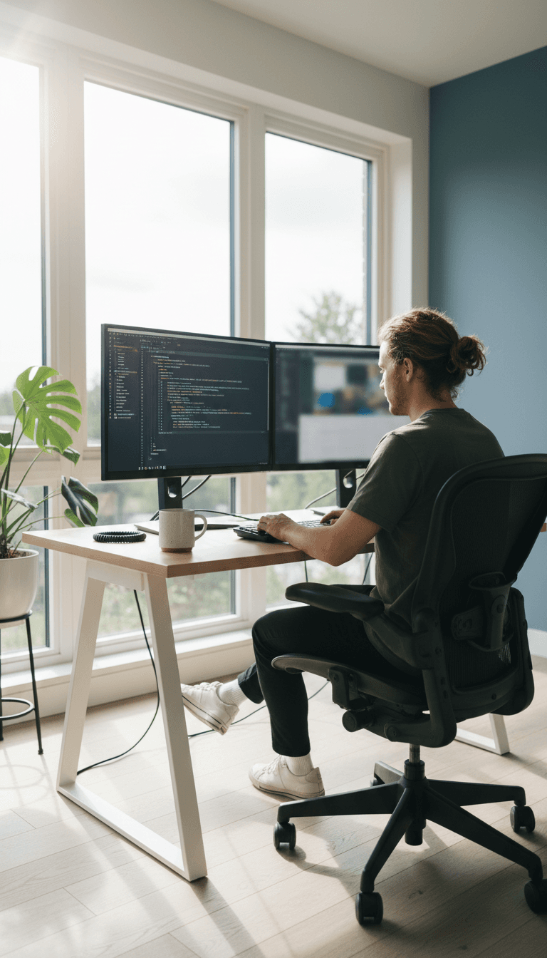 Developer writing code on a desktop setup